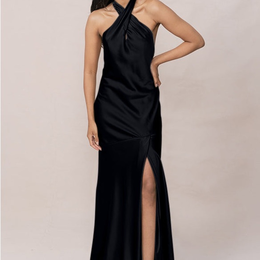 Revelry Athena satin dress black Halter Maxi - size 4 short